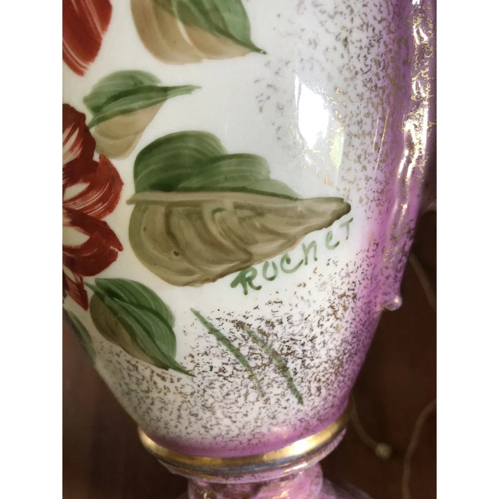 Vintage Hand Painted Gold Gilt Signed Porcelain Lamp 33.5